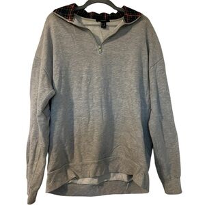 Womens Gray and Plaid Quarter-Zip Pullover